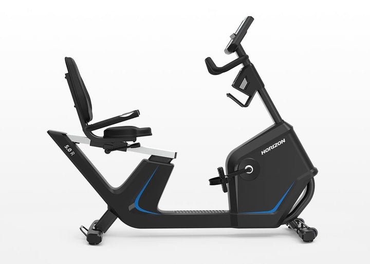 Horizon 5.0R Recumbent Bike – front three-quarter view