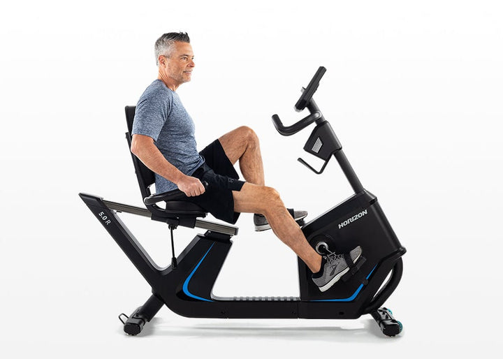 Second rider using the Horizon 5.0R Recumbent Bike