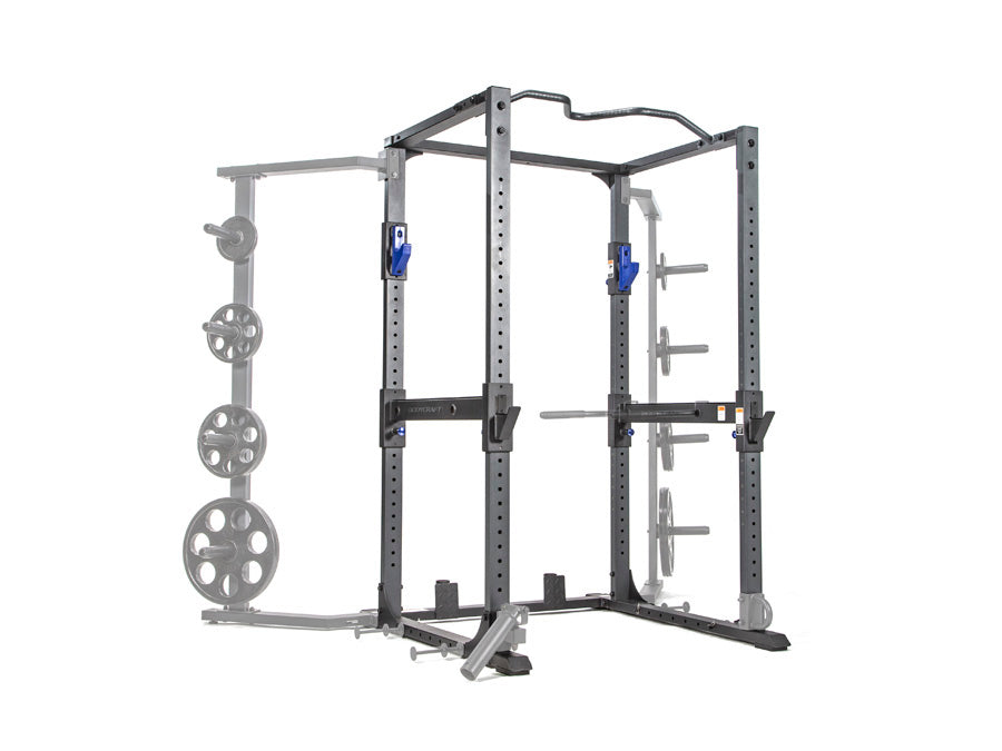 Bodycraft F730 Pro Power Rack – front view with optional plate storage shown ghosted