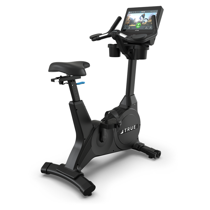 True Fitness Performance Series Upright Bike with 16″ touchscreen – rear 3/4 view