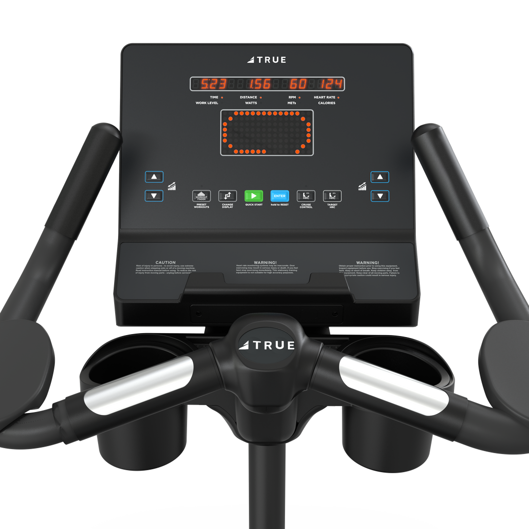 True Fitness Performance Series Upright Bike Emerge LED console – user view