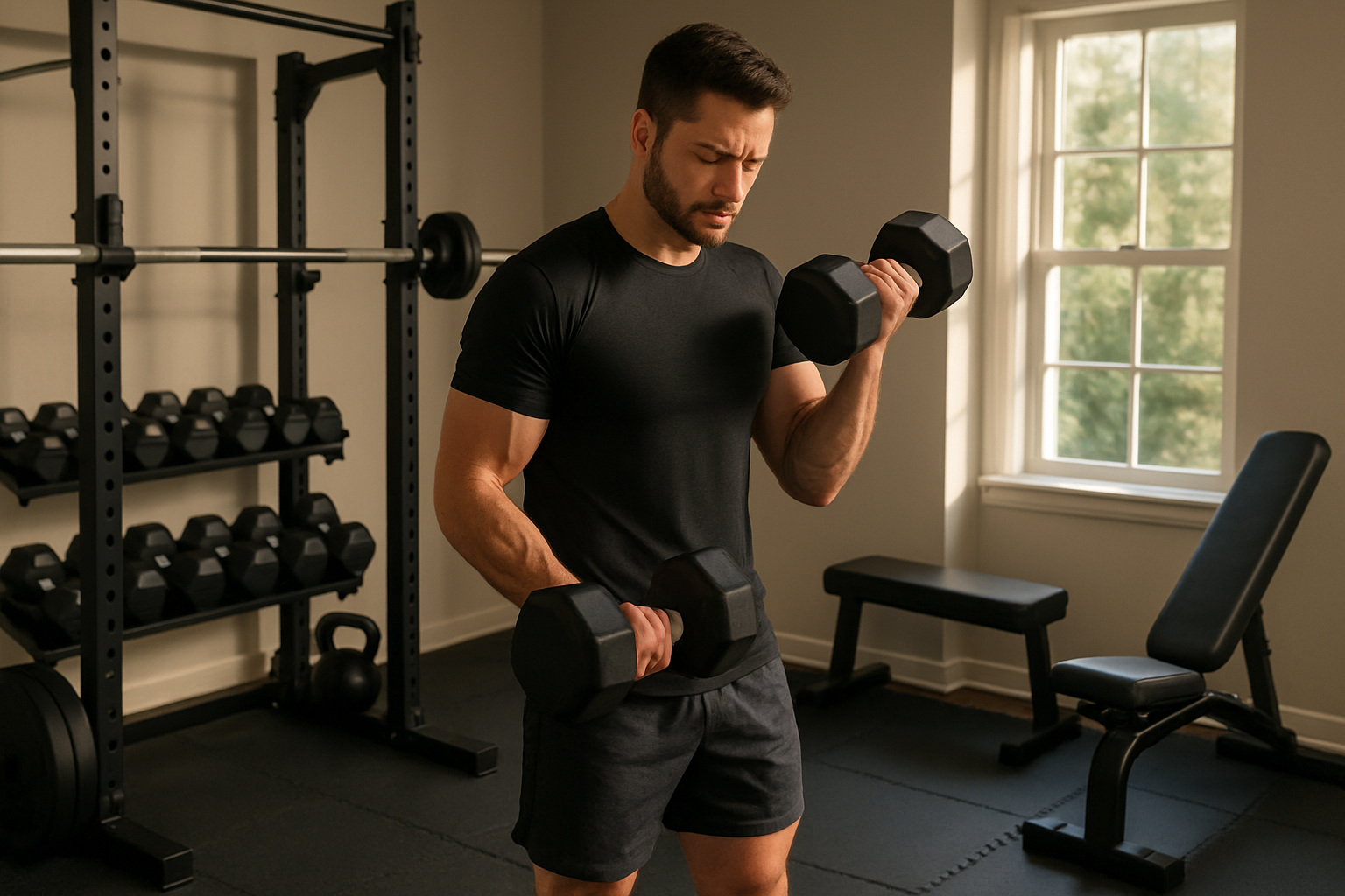 guy lifting weights in a home gym