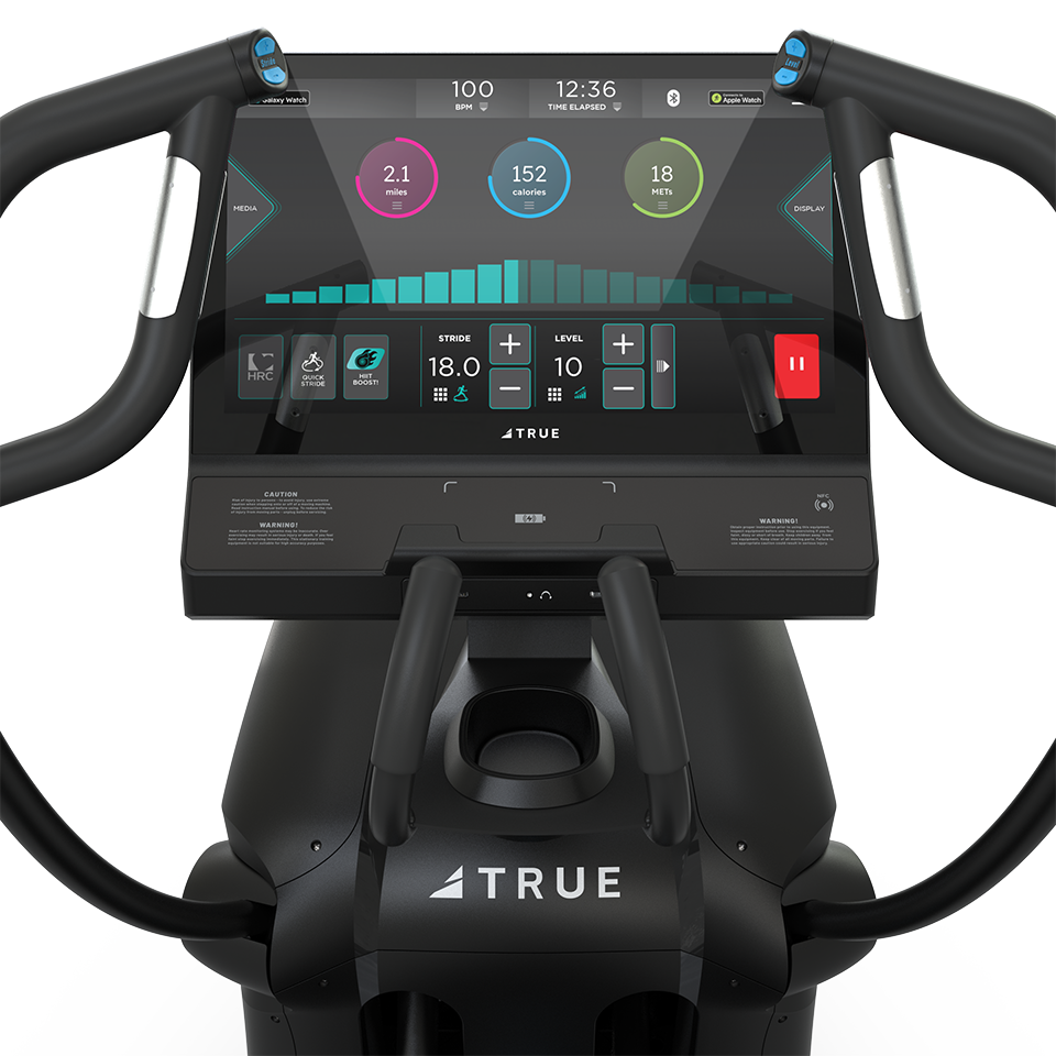True Fitness Apex Cross Trainer – user view, Unite 22″ touchscreen