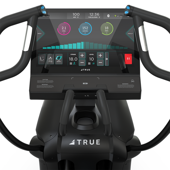 True Fitness Apex Cross Trainer – user view, Unite 22″ touchscreen