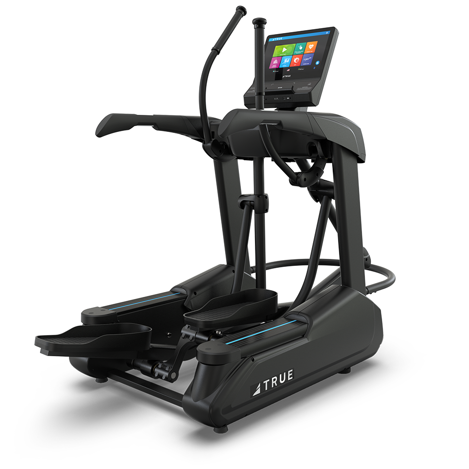 True Fitness Apex Elliptical with 16″ touchscreen – rear 3/4 view