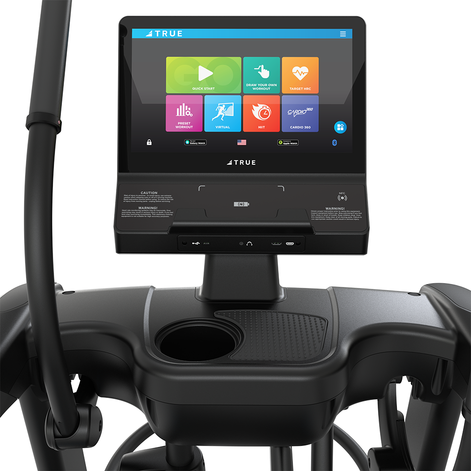 True Fitness Apex Elliptical – user view, Unite 16″ touchscreen
