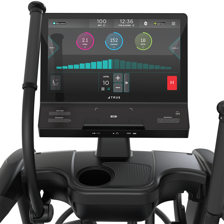 True Fitness Apex Elliptical – user view, Unite 22″ touchscreen