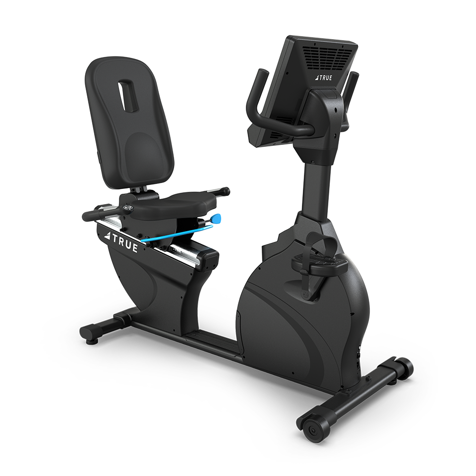 True Fitness Apex Recumbent Bike – front 3/4 view