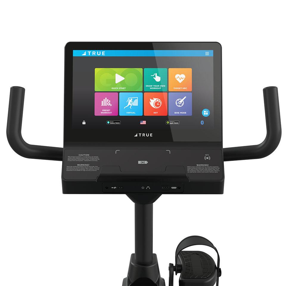 True Fitness Apex Recumbent Bike – user view, Unite 16″ touchscreen