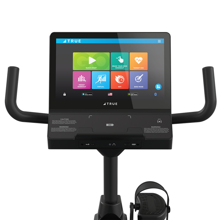 True Fitness Apex Recumbent Bike – user view, Unite 16″ touchscreen
