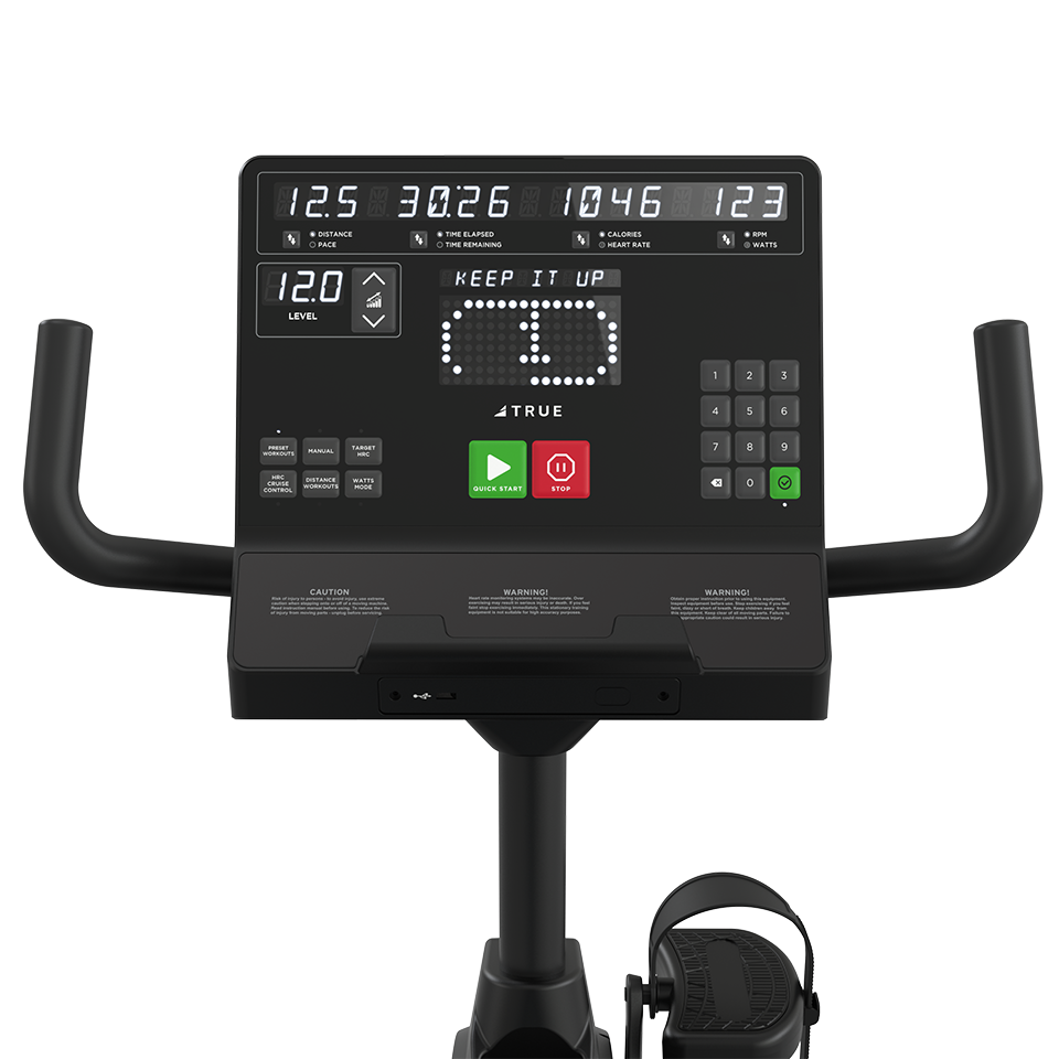 True Fitness Apex Recumbent Bike – user view, Unite LED console