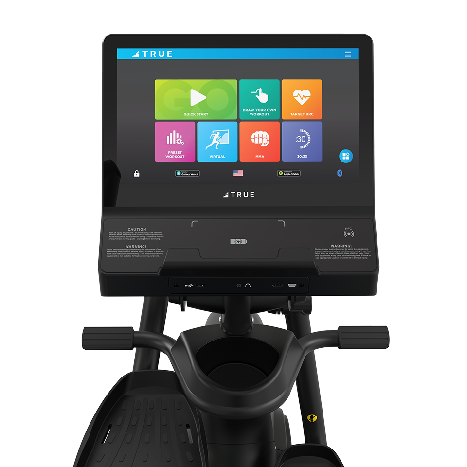 True Fitness Apex Recumbent Elliptical – user view, Unite 16″ touchscreen