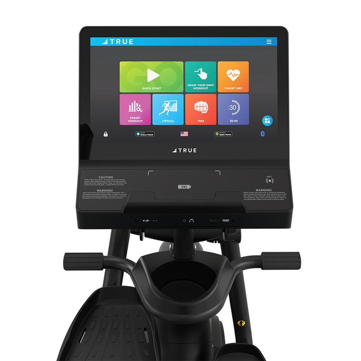 True Fitness Apex Recumbent Elliptical – user view, Unite 16″ touchscreen