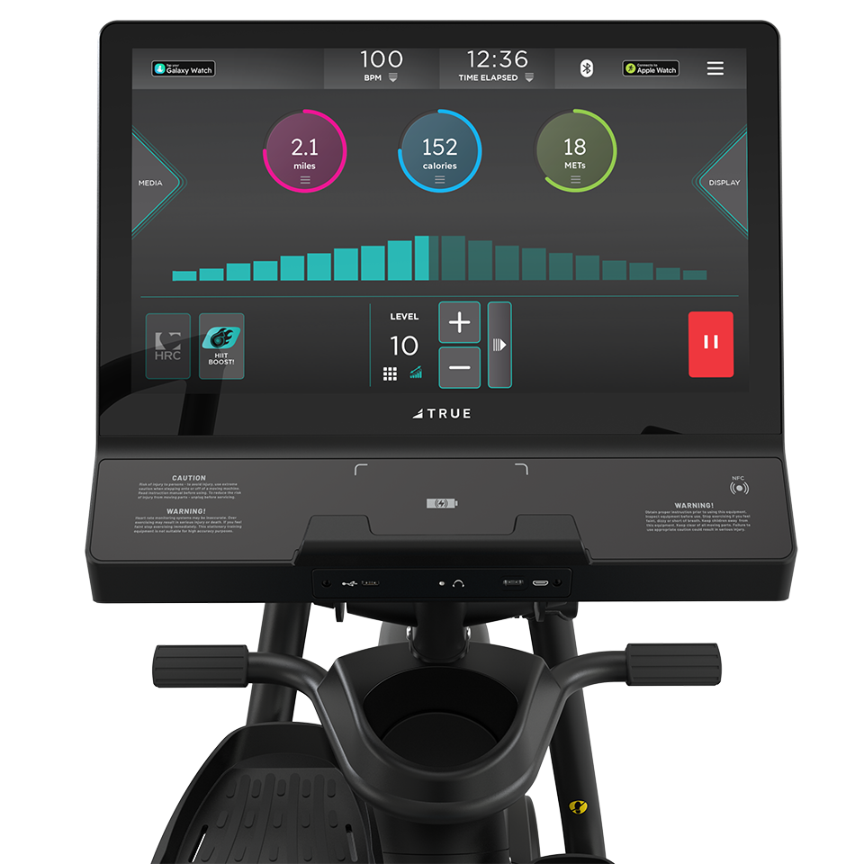 True Fitness Apex Recumbent Elliptical – user view, Unite 22″ touchscreen