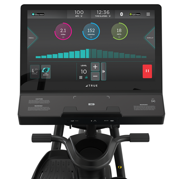 True Fitness Apex Recumbent Elliptical – user view, Unite 22″ touchscreen