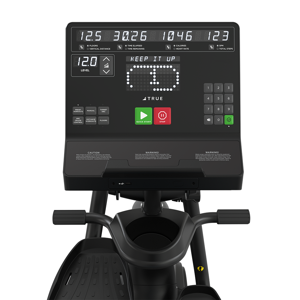 True Fitness Apex Recumbent Elliptical – user view, Unite LED console