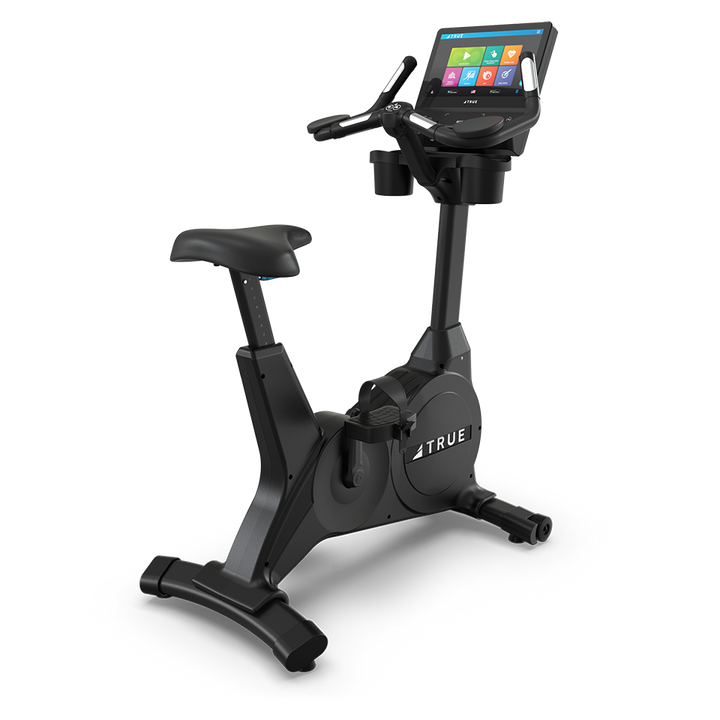 True Fitness Apex Upright Bike with 16″ touchscreen – rear 3/4 view