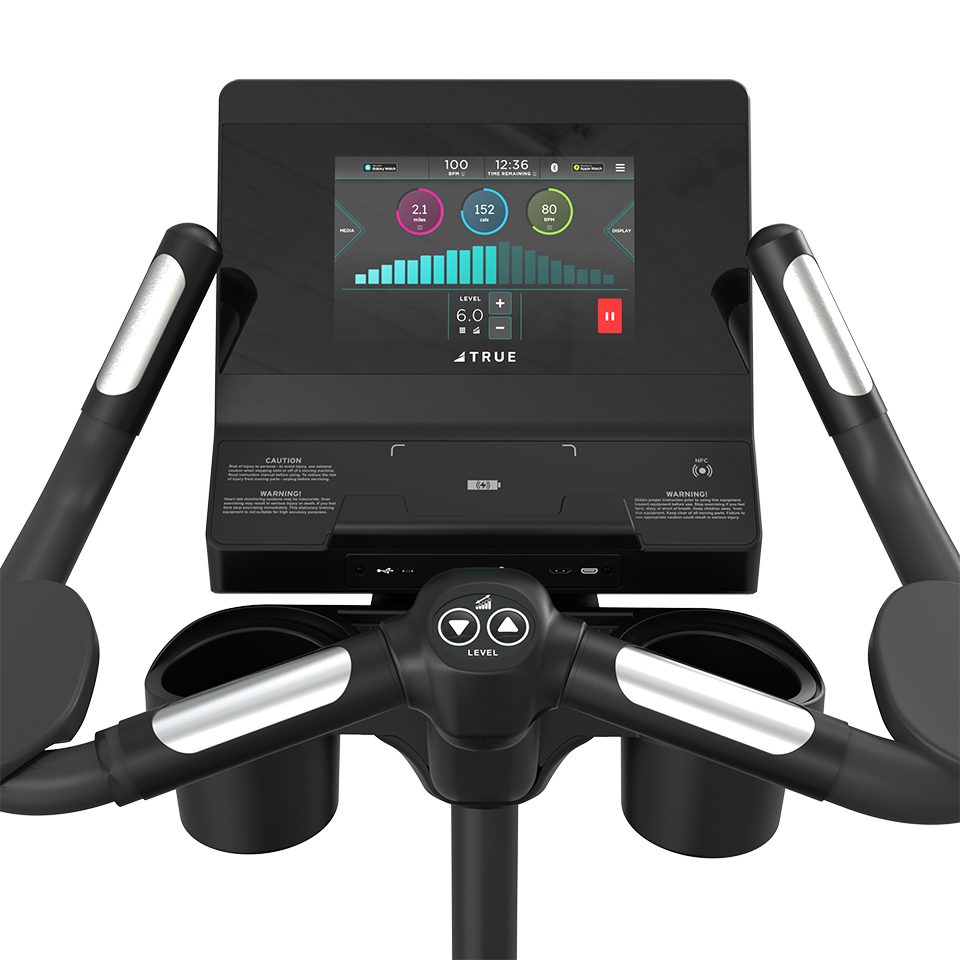 True Fitness Apex Upright Bike – user view, Unite 10″ touchscreen