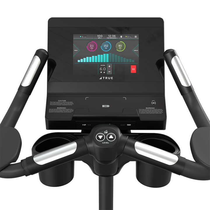 True Fitness Apex Upright Bike – user view, Unite 10″ touchscreen