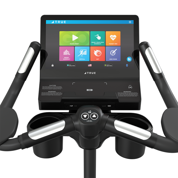 True Fitness Apex Upright Bike – user view, Unite 16″ touchscreen