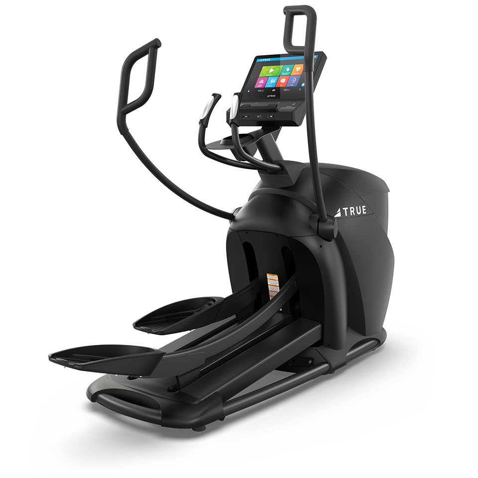 True Fitness Gravity Cross Trainer with 16″ touchscreen – rear 3/4 view