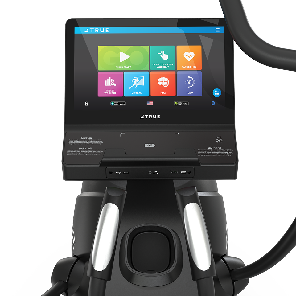 True Fitness Gravity Cross Trainer – user view, Unite 16″ touchscreen