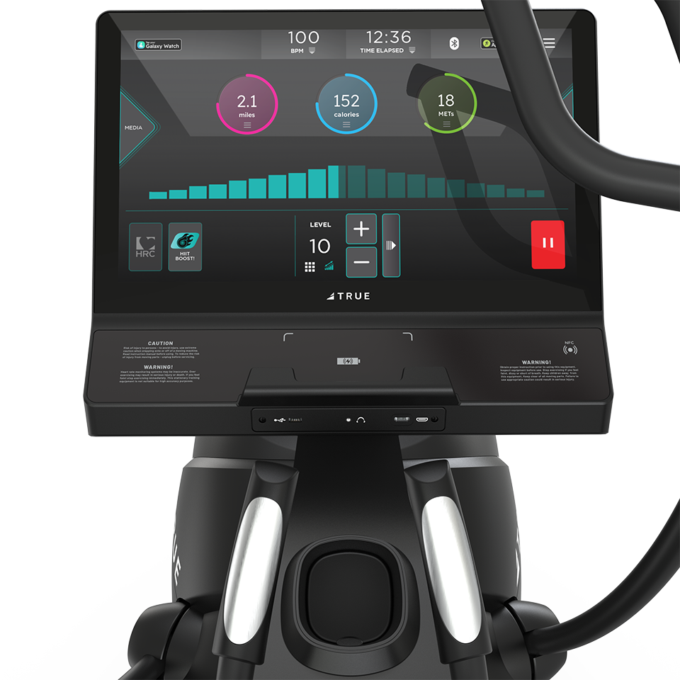 True Fitness Gravity Cross Trainer – user view, Unite 22″ touchscreen