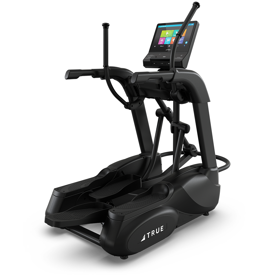 True Fitness Gravity Elliptical with 16″ touchscreen – rear 3/4 view