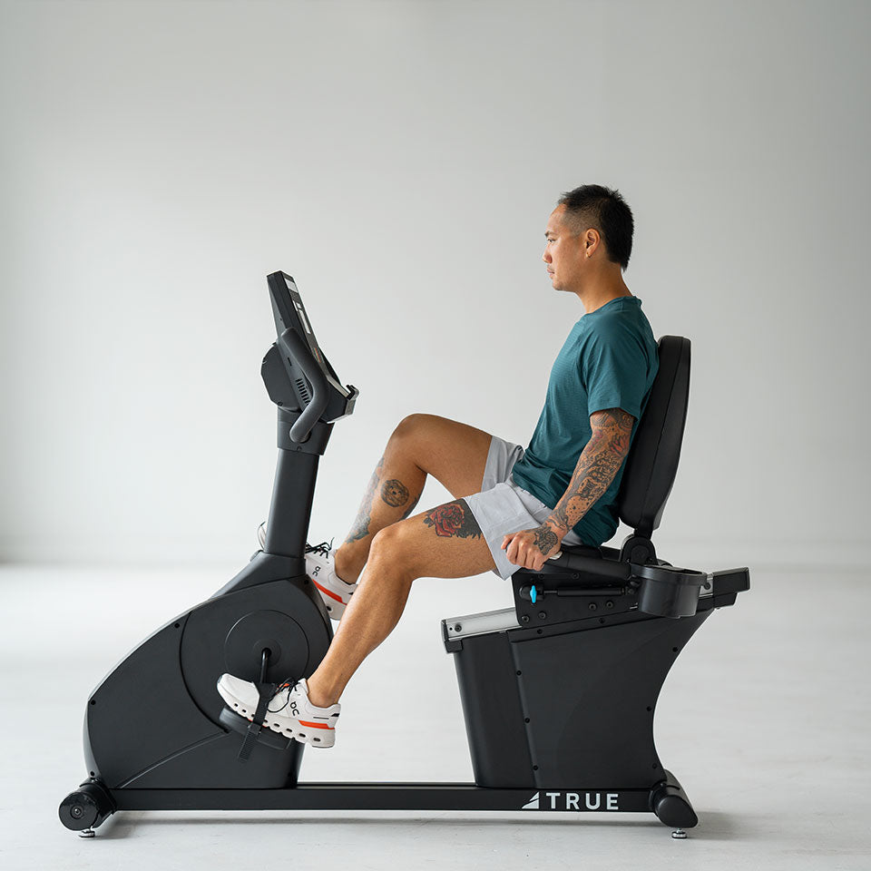 True Fitness Gravity Recumbent Bike in use