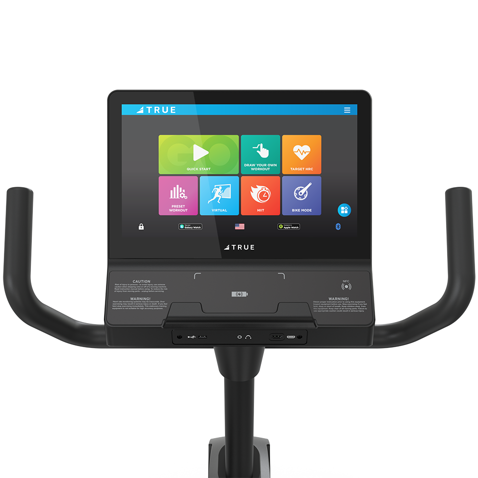 True Fitness Gravity Recumbent Bike – user view, Unite 16″ touchscreen