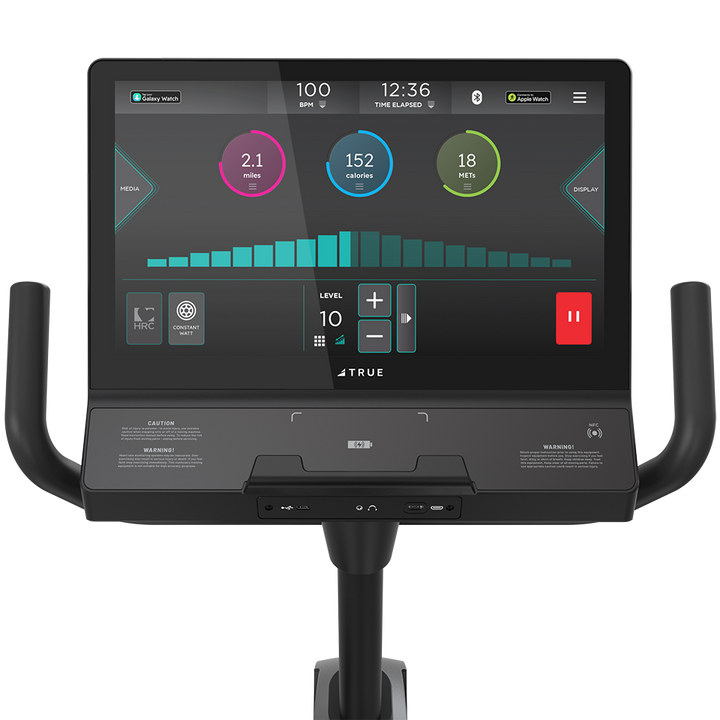 True Fitness Gravity Recumbent Bike – user view, Unite 22″ touchscreen