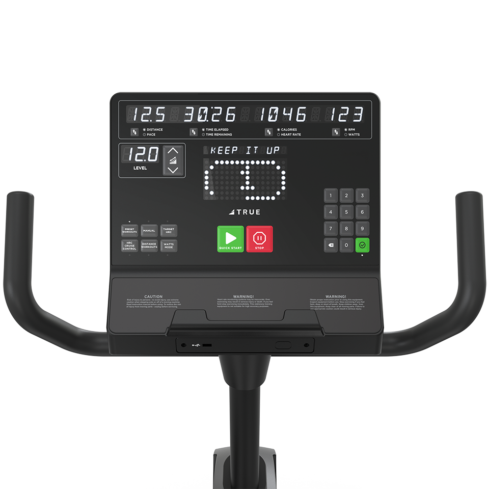 True Fitness Gravity Recumbent Bike – user view, Unite LED console