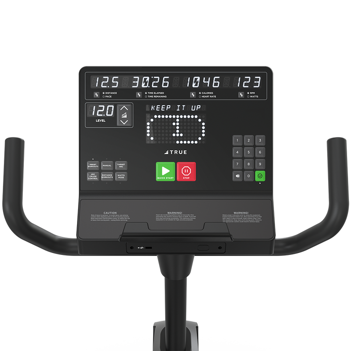 True Fitness Gravity Recumbent Bike – user view, Unite LED console