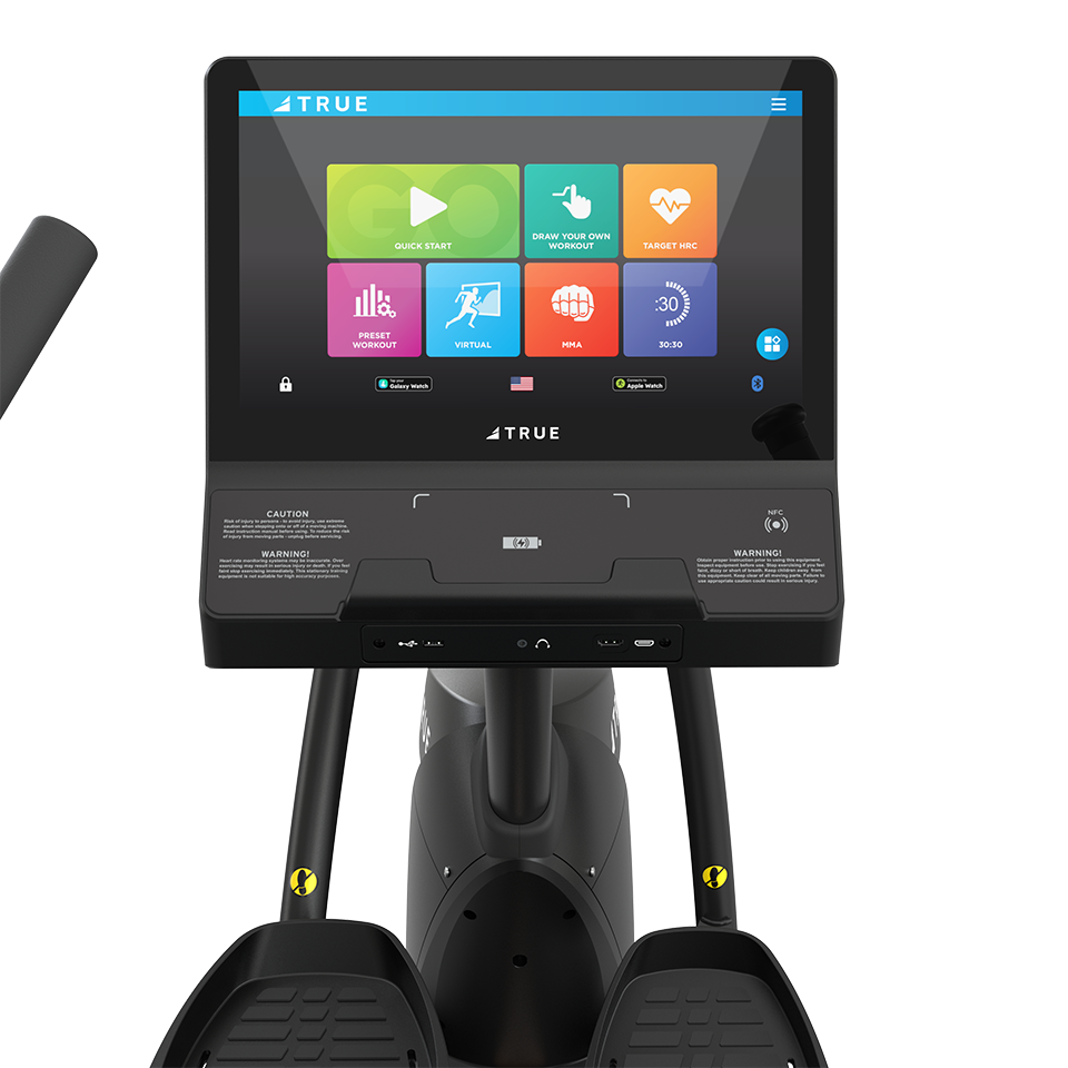 True Fitness Gravity Recumbent Elliptical – user view, Unite 16″ touchscreen