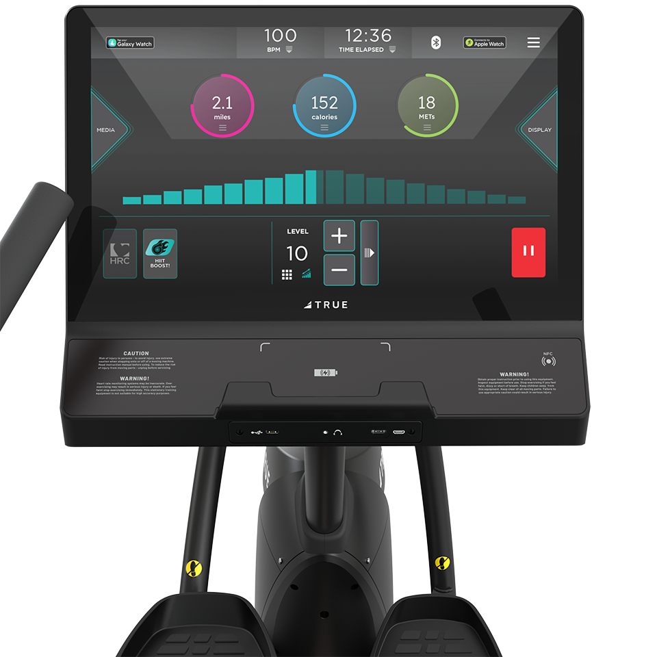True Fitness Gravity Recumbent Elliptical – user view, Unite 22″ touchscreen
