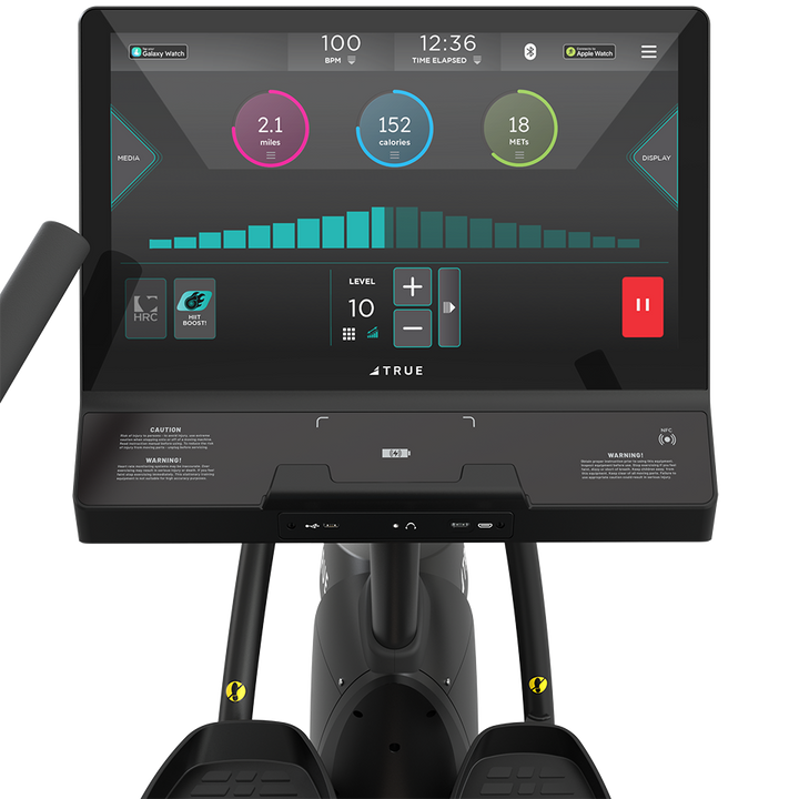 True Fitness Gravity Recumbent Elliptical – user view, Unite 22″ touchscreen