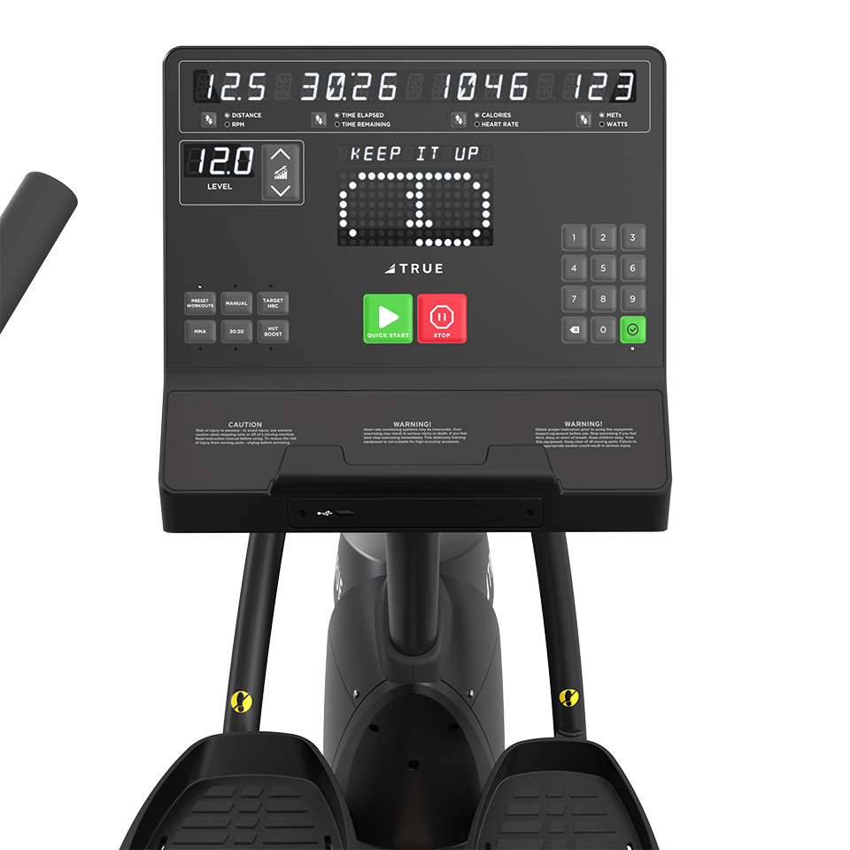 True Fitness Gravity Recumbent Elliptical – user view, Unite LED console