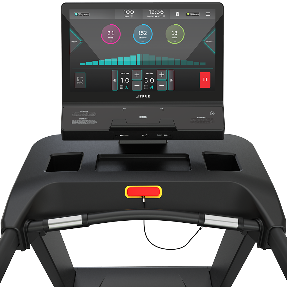 True Fitness Gravity Treadmill – user view, Unite 22″ touchscreen