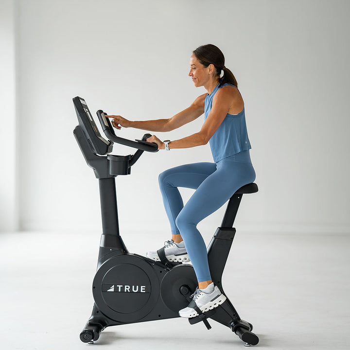 True Fitness Gravity Upright Bike in use