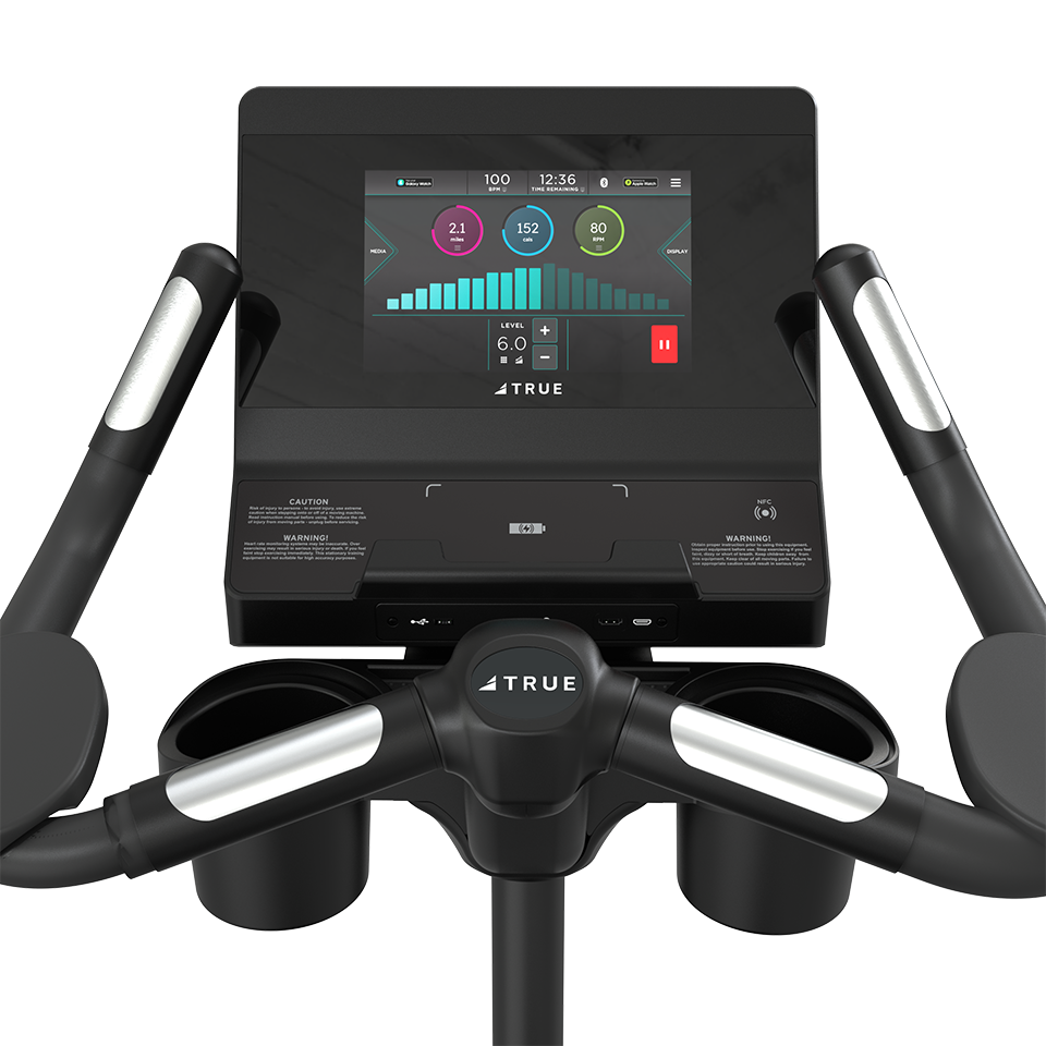 True Fitness Gravity Upright Bike – user view, Unite 10″ touchscreen