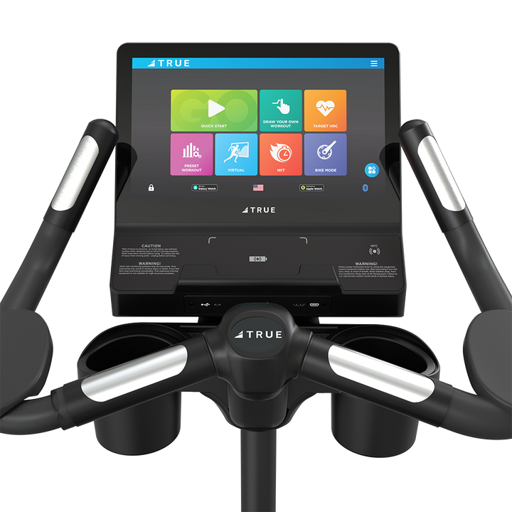 True Fitness Gravity Upright Bike – user view, Unite 16″ touchscreen