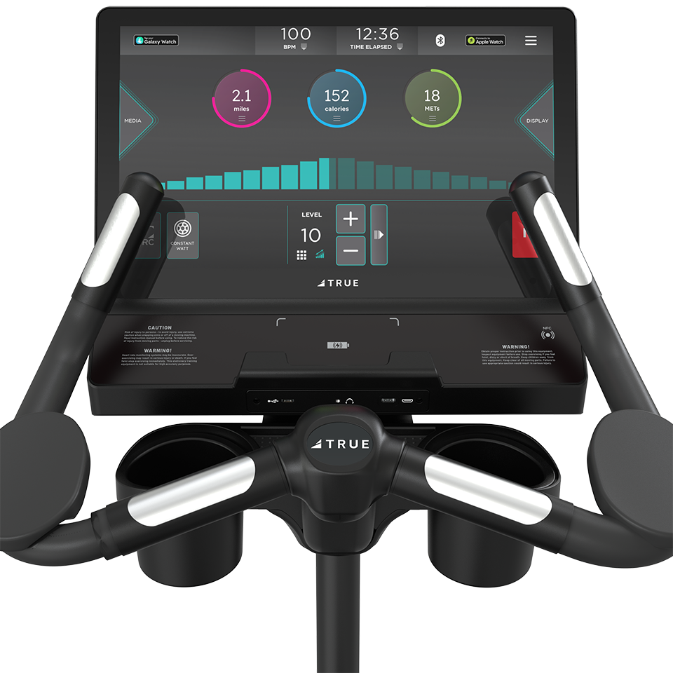 True Fitness Gravity Upright Bike – user view, Unite 22″ touchscreen