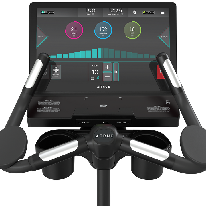 True Fitness Gravity Upright Bike – user view, Unite 22″ touchscreen