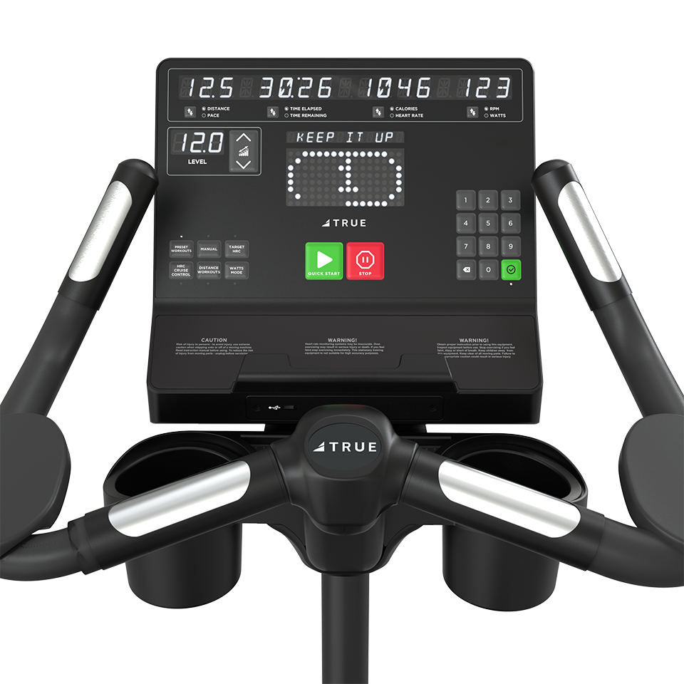 True Fitness Gravity Upright Bike – user view, Unite LED console