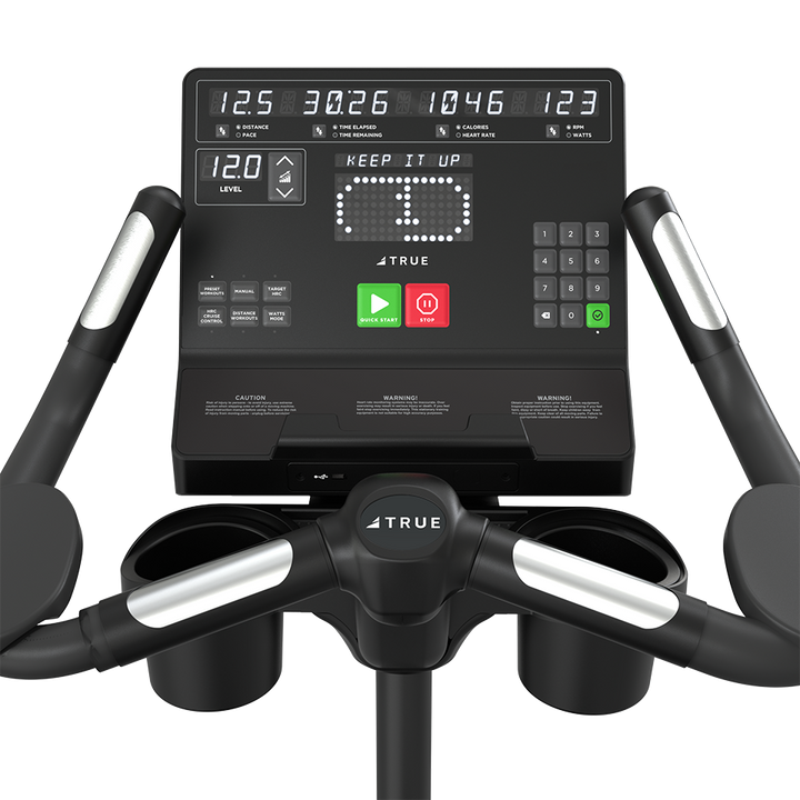 True Fitness Gravity Upright Bike – user view, Unite LED console