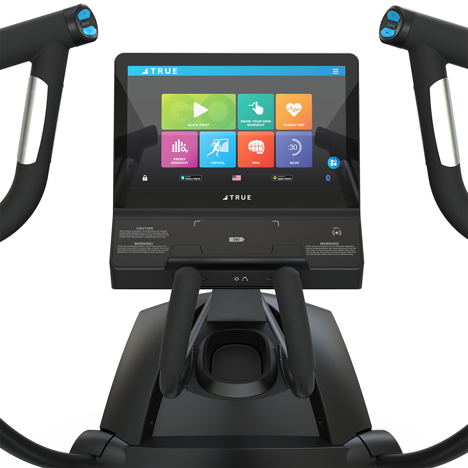 True Fitness LateralX Cross Trainer – user view, Unite 16″ touchscreen