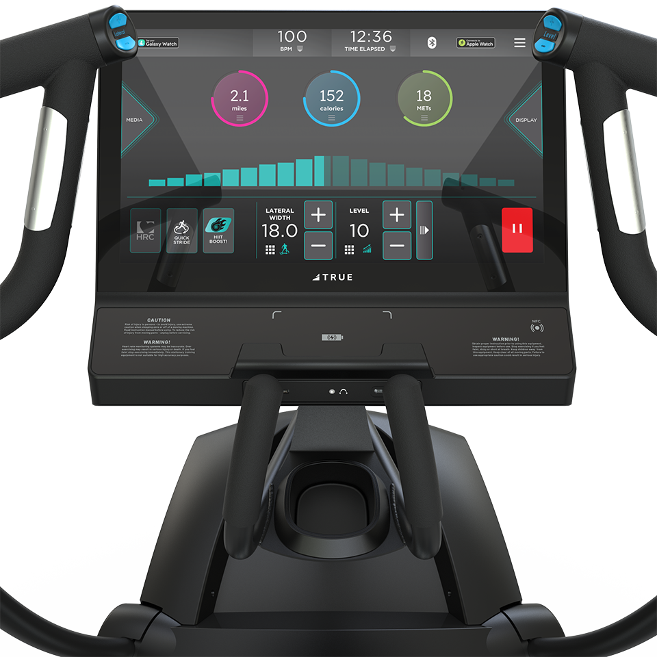 True Fitness LateralX Cross Trainer – user view, Unite 22″ touchscreen