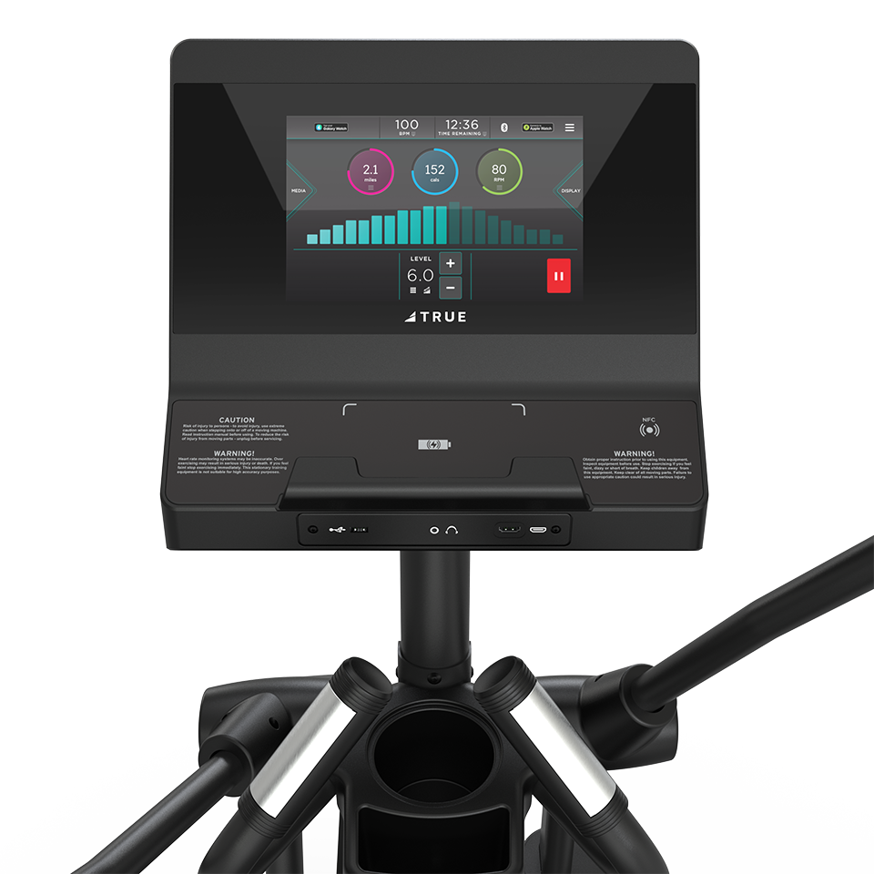 True Fitness Launch Elliptical – user view, Unite 10″ touchscreen