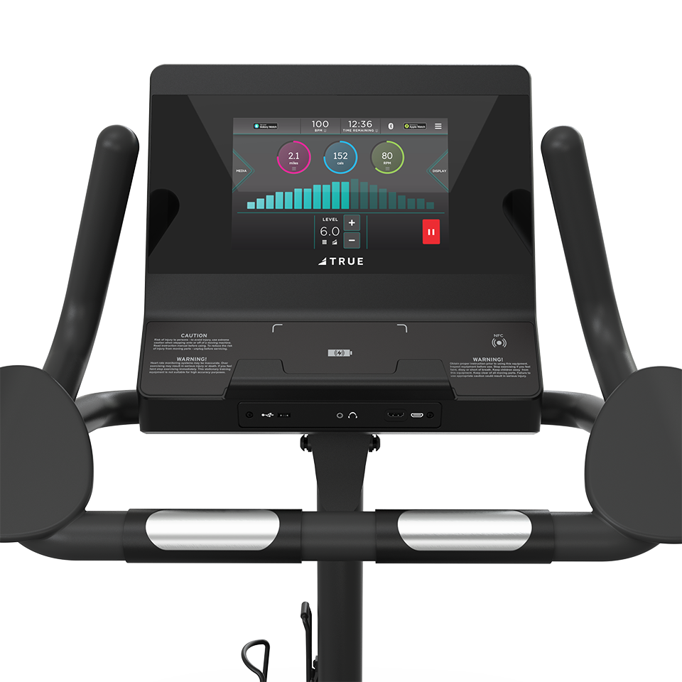 True Fitness Launch Upright Bike – user view, Unite 10″ touchscreen