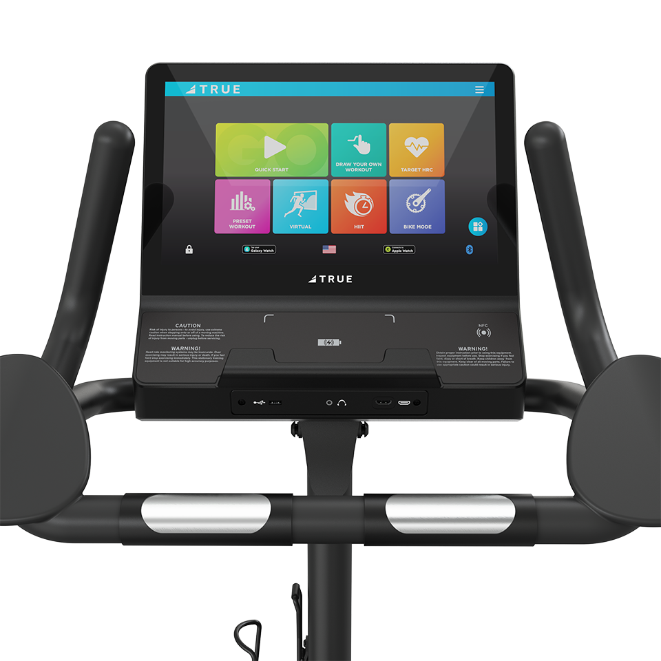 True Fitness Launch Upright Bike – user view, Unite 16″ touchscreen